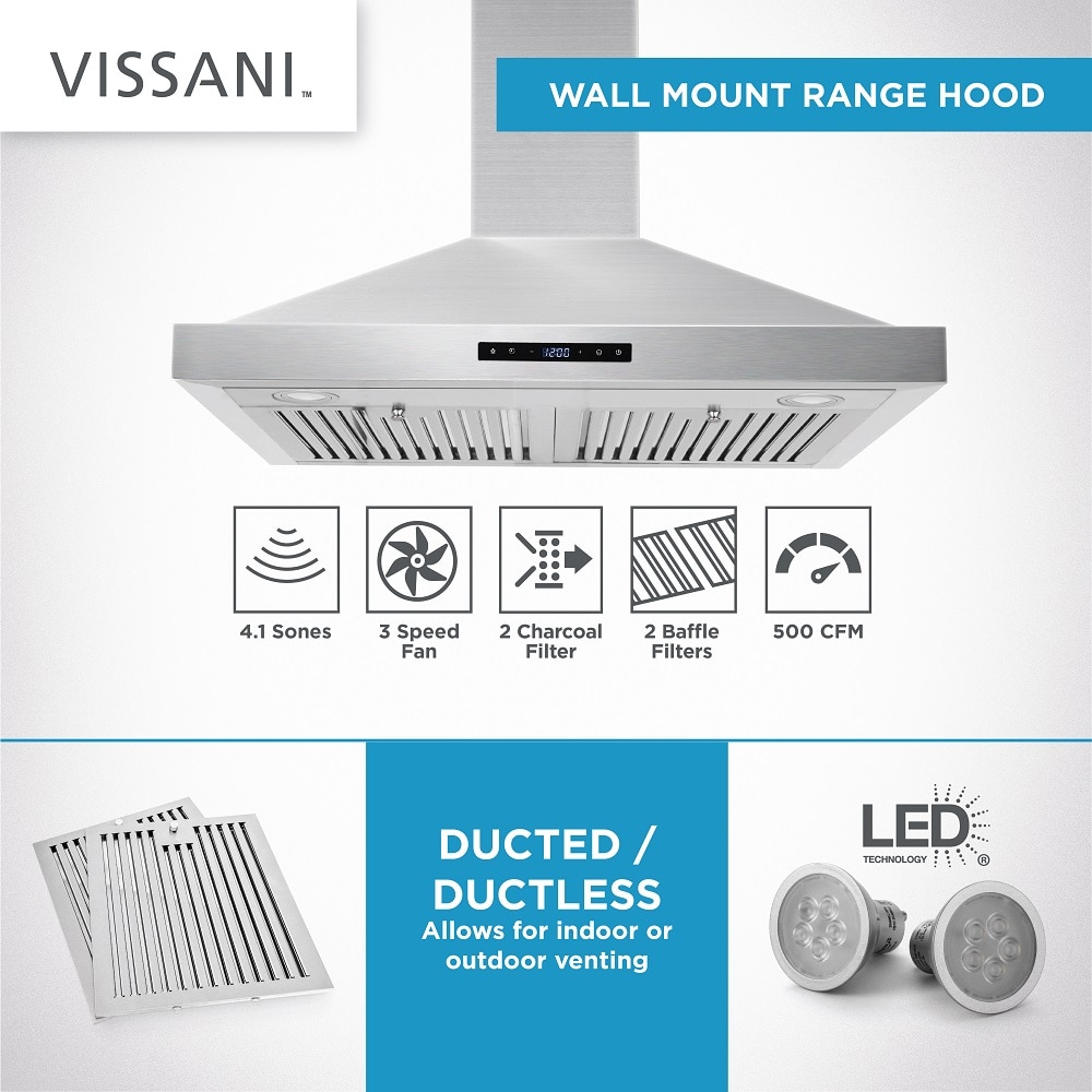 Vissani 30 in. W Convertible Wall Mount Range Hood with 2 Charcoal